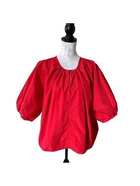 Ann Mashburn Womens Balloon Sleeve Blouse Red Casual Xlarge